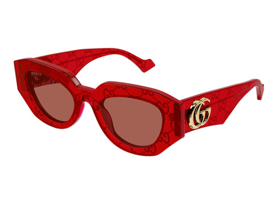 Gucci GG1421S 006 Transparent Red with GG Pattern/Brown