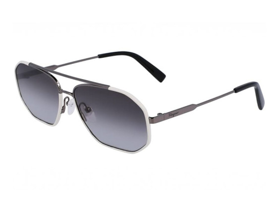 Salvatore Ferragamo SF303SL 026 Dark Ruthenium/White Leather/Grey Gradient