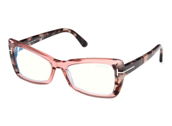 Tom Ford FT5879-B 072 Shiny Pink/Colored Havana/Blue-Light Block Lenses 55mm