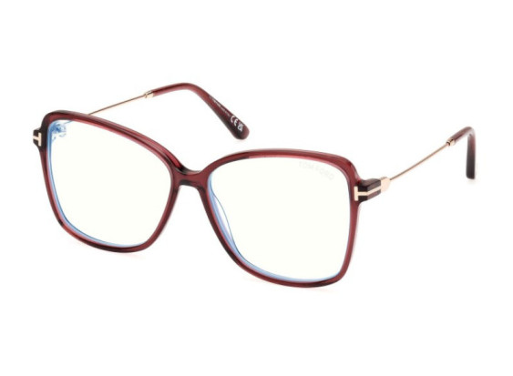 Tom Ford FT5953-B 069 Shiny Bordeaux/Clear Blue Light Block 55mm
