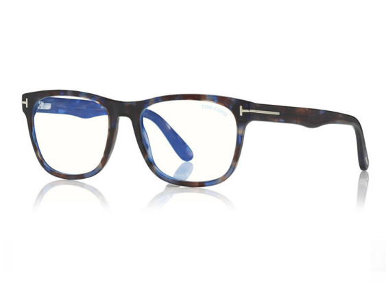 Tom Ford FT5662-B 055 Shiny Blue Havana/Clear Blue Light Block 56mm