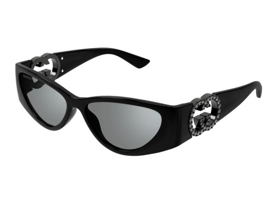 Gucci GG1824S 004 Shiny Black with Black Stone/Grey Silver Mirror