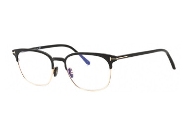 Tom Ford FT5799-B 005 Shiny Black/Gold/Clear Blue Block Lenses 53mm