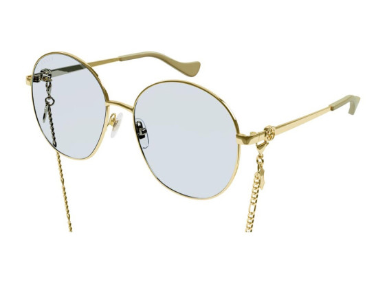 Gucci GG1090SA 004 Gold/Light Blue with Gold Chain