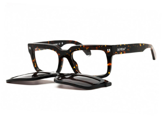 Off-White OERI130 CLIP ON2 6007 Havana/Clear with Magnetic Clip-On Dark Grey