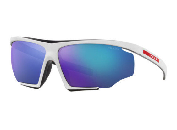 Prada Sport PS07YS 15K08R Matte Black/White Rubber/Light Green Mirror Blue